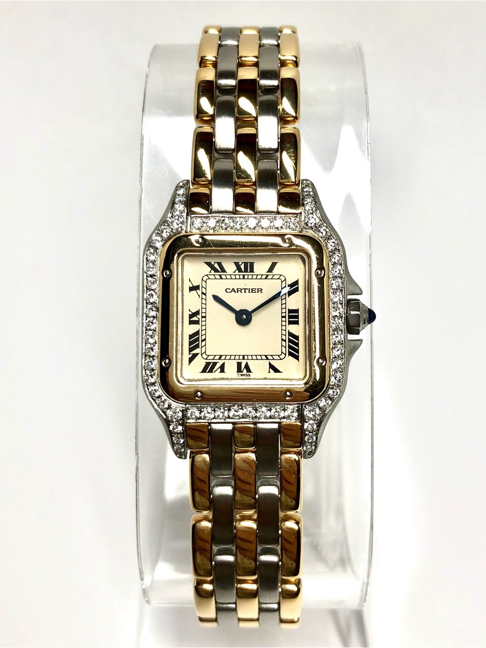 CARTIER PANTHERE Quartz 23mm 3 Row Gold 0.54TCW Diamond Watch Cream Dial